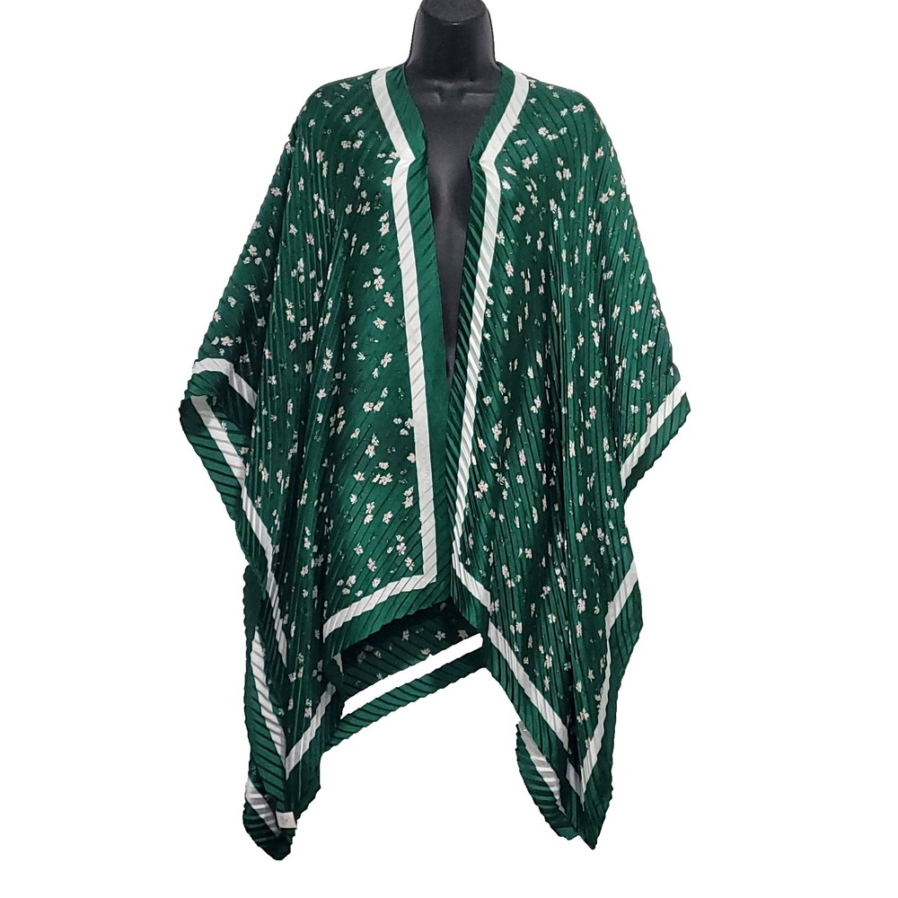 Pleated Floral Flowy Scarf wrap Banana Republic OS Kelly Green Boho kimono wrap